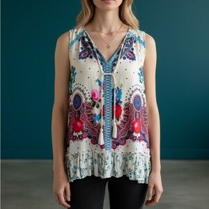 Sleeveless Bila top women’s size L. NWOT flowy boho loose fitting colorful top